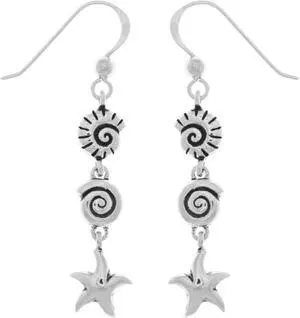 Jewelry Trends Sterling Silver Seashell and Starfish Long Dangle Earrings