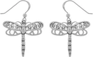 Jewelry Trends Sterling Silver Spiral Wing Dragonfly Dangle Earrings