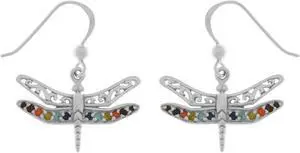 Jewelry Trends Sterling Silver Filigree Wing Dragonfly Dangle Earrings