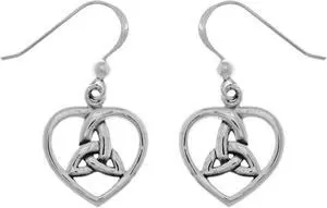 Jewelry Trends Sterling Silver Celtic Trinity Knot Heart Dangle Earrings