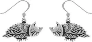 Jewelry Trends Sterling Silver Horned Barn Owl Dangle Earrings