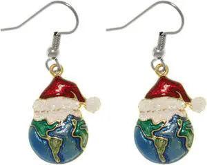 Jewelry Trends Pewter Holiday Joy to the Earth Christmas Earrings with Santa Hats