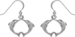 Jewelry Trends Sterling Silver Kissing Love Dolphins Dangle Earrings