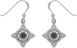 Jewelry Trends Sterling Silver Celtic Quaternary Luck Knot Dangle Earrings with Purple Amethyst