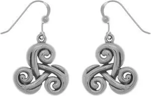 Jewelry Trends Sterling Silver Celtic Spiral Triskele Trinity Knot Dangle Earrings