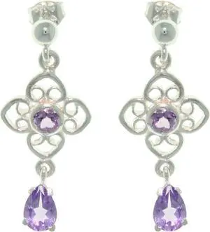 Jewelry Trends Sterling Silver Amethyst Celtic Flower and Teardrop Dangle Earrings