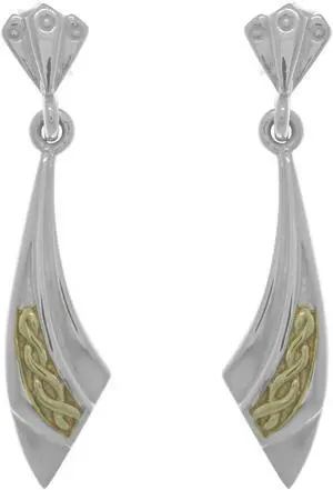 Jewelry Trends Sterling Silver Art Deco Celtic Knot Ribbon Dangle Post Earrings with 18k Gold-Plating