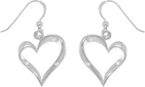 Jewelry Trends Sterling Silver Ribbon Heart Dangle Earrings with CZ's