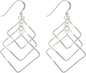 Jewelry Trends Sterling Silver Cascading Square Long Dangle Earrings