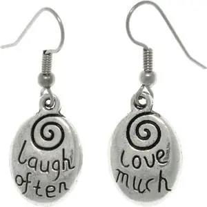 Jewelry Trends Pewter ' Laugh Often - Love Much ' Inspirational Message Word Dangle Earrings
