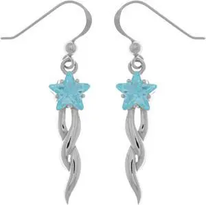 Jewelry Trends Sterling Silver Shooting Star Dangle Earrings with Blue CZ