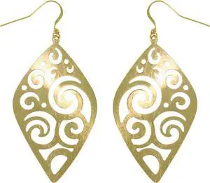 Jewelry Trends Goldtone Brass Weightless Large Wavy Filigree Swirl Dangle Earrings