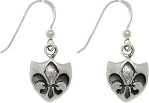 Jewelry Trends Sterling Silver Fleur De Lis Shield Dangle Earrings