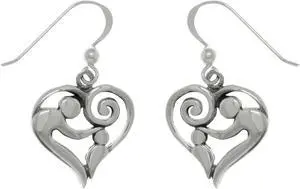 Jewelry Trends Sterling Silver Mother and Child Heart Dangle Earrings Mothers Day Gift
