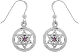 Jewelry Trends Sterling Silver Star of David Dangle Earrings with Purple Amethyst