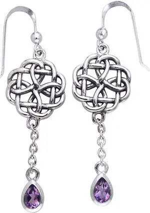 Jewelry Trends Sterling Silver Celtic Amethyst Dangle Chain Earrings