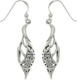 Jewelry Trends Sterling Silver Elegant Flowers with Amethyst Gemstones Dangle Earrings