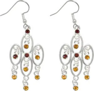 Jewelry Trends Silver-Plated Pewter Chandelier Dangle Earrings with Earth Tone Glass Rhinestones