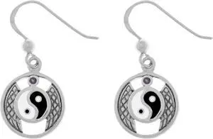 Jewelry Trends Sterling Silver Winged Yin Yang Dangle Earrings with Purple Amethyst