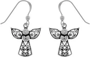 Jewelry Trends Sterling Silver Filigree Love Angel Dangle Earrings