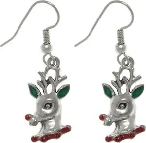 Jewelry Trends Pewter Red-nosed Reindeer Dangle Earrings