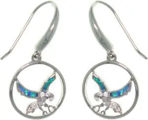 Jewelry Trends Sterling Silver Created Opal and CZ Southwestern Eagle In Flight Dangle Earrings