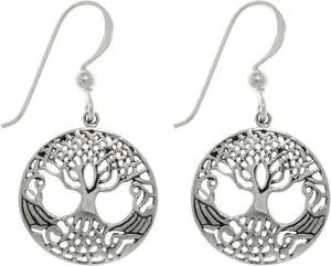 Jewelry Trends Sterling Silver Tree of Life Round Weaved Dangle Earrings