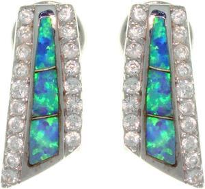 Jewelry Trends Sterling Silver Created Blue Opal Leverback Earrings with Clear Pave CZ