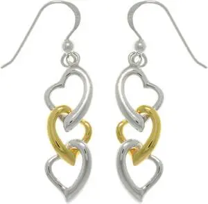Jewelry Trends Sterling Silver Heart Dangle Earrings with Gold-plated heart Drop