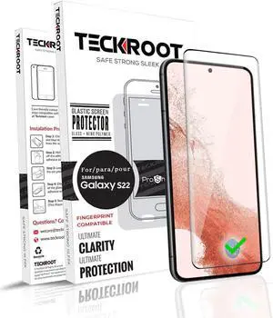 Teckroot Screen Protector For Samsung Galaxy S22 | Glastic | Support Fingerprint Unlock, Case Friendly | Full Glue | Full Coverage Screen Guard | Not Glass | Scratch Resistant Edge Protection