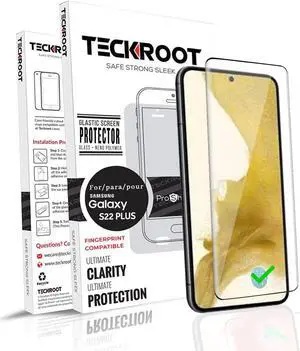 Teckroot Screen Protector For Samsung Galaxy S22 Plus | Glastic | Support Fingerprint Unlock, Case Friendly | Full Glue | Full Coverage Screen Guard | Not Glass | Scratch Resistant Edge Protection