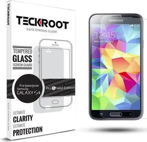 [3 PACK] TeckRoot Galaxy S5 Tempered Glass Screen Protector ProShield Edition [0.3mm Ultra Thin 9H Hardness 2.5D Round Edge] [High Definition] [Bubble Free]