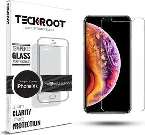 [3 Pack] TeckRoot iPhone Xs Tempered Glass Screen Protector Ultra Slim Case Friendly Anti-Fingerprint, HD, Ultra Clear,Bubble Free Easy to Install
