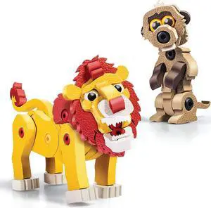 Bloco Toys Lion & Meerkat - Educational STEM Toy - Africa Wildlife Animals - DIY Educational Building Construction Set (100 Pieces)