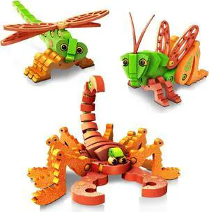 Bloco Toys - Scorpions and Insects - Educational STEM Toy - Scorpion, Grasshopper, and Dragonfly Animals - DIY Modular Building Construction Set (162 Pieces)