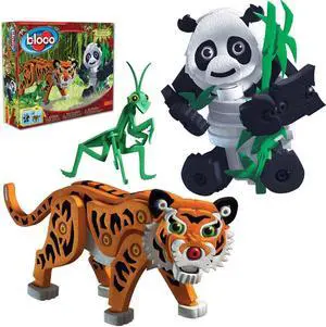 Bloco Toys Tiger and Panda - Educational STEM Toy - Asian Tiger, Black & White Panda, and Mantis Animals - DIY Modular Building Construction Set (237 Pieces)