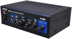 Home Audio Power Amplifier System - 2X40W Mini Dual Channel Mixer Sound Stereo Receiver Box w/ AUX, Mic Input - For Amplified Speakers, PA, CD Player, Theater via RCA, Studio Use - Pyle PTA2