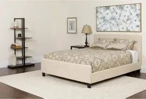 Tribeca King Size Tufted Upholstered Platform Bed in Beige Fabric