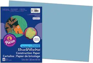 Sunworks Construction Paper, 58lb, 12 X 18, Sky Blue, 50/Pack 7607