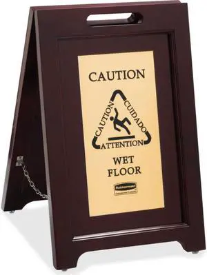 Executive 2-Sided Multi-Lingual Caution Sign, Brown/Brass, 15 x 23 1/2 1867507