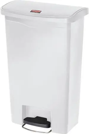 Rubbermaid - FG1883557 - Slim Jim Resin Step-On Container, Front Step Style, 13 gal, White