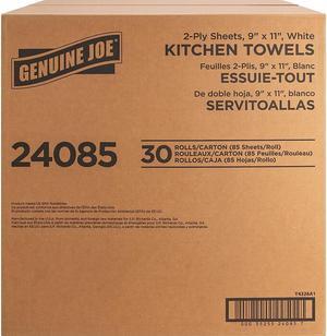 Genuine Joe 85-sheet Kitchen Towels - 2 Ply - 9" x 11" - 85 Sheets/Roll - White - Paper - Perforated, Chlorine-free - Fo