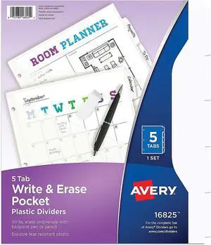 Avery Dividers Plastic 5 Erasable Tabs Letter-size 1 Set 16825