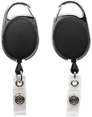 Baumgartens Clip ID Badge Reel, Caribiner Style, 30", Matte Black 68754