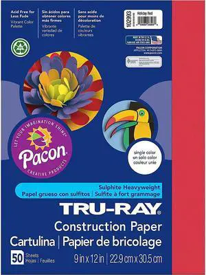 Tru-Ray Construction Paper, 76lb, 9 x 12, Holiday Red, 50/Pack 102993