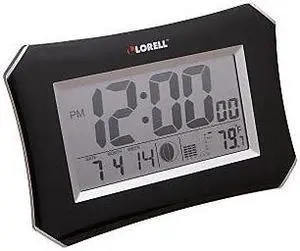 Lorell Wall/Alarm Clock LCD 10-1/4W"x7"Hx1-1/2"D Lunar Slvr/Blk 60998