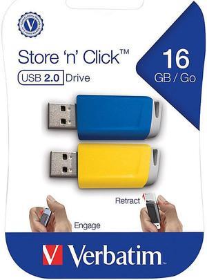 Verbatim 16Gb Store 'N' Click Usb Flash Drive - 2Pk - Blue Yellow