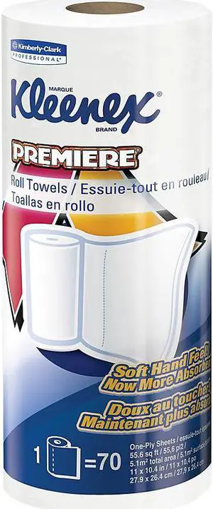 Kleenex® Premiere® Roll Towels, 1-Ply, 70 Sheets Per Roll, Case of 24 Rolls. Kleenex® Premiere® Roll Towels, 1-Ply, 70 Sheets Per Roll, Case of 24 Rolls.