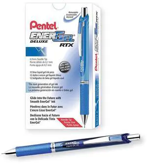 Pentel Gel Pen Retractable Metal Tip .7mm 12/BX Blue Barrel/Ink BLN77CDZ