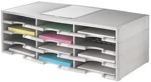 Office Depot Stackable Plastic Literature Organizer, 12 Compartments, Gray, 40401
